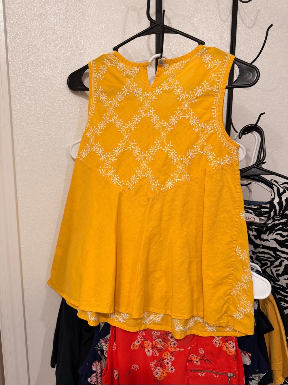 fabindia Yellow Embroidered Sleeveless Tunic Top
